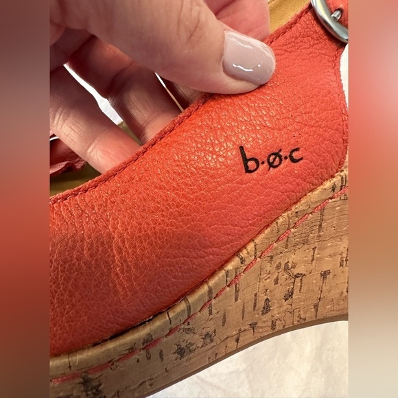Women’s b.o.c. Cork Wedges, Coral Leather Size 9 - Picture 5 of 16